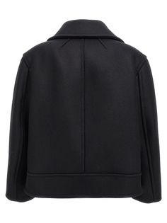 Saint Laurent's double-breasted oversized peacoat made of black wool cloth. It features wide lapels, front button closure, welt pockets, long sleeves, straight hem, and silk-lined interior.Gender: WOMENMaterial: T WOOL 100%;BU BUBALUS BUBALIS O:IN 100%;F SILK 100%;FP COTTON 97%;FP ELASTAN 3%Color: BlackMade in: ITProduct ID: 810508Y080W1000*Import tax/duty will be calculated at checkout (If applicable) Black Long Sleeve Wool Coat With Concealed Fastening, Black Double-breasted Wool Coat With Concealed Placket, Black Pea Coat With Lapel Collar And Concealed Placket, Black Double-breasted Pea Coat With Lapel Collar, Black Double-breasted Outerwear With Concealed Placket, Modern Black Double-breasted Outerwear, Black Wool Coat With Concealed Fastening, Black Oversized Outerwear With Welt Pockets, Oversized Black Outerwear With Welt Pockets