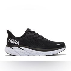 Hoka | Clifton 8 Black And White Sneakers Worn 2 Times In Great Condition Sporty Black Running Shoes Medium Fit, Cushioned Running Shoes With White Sole And Medium Fit, Cushioned Medium Fit Running Shoes With White Sole, Black Low-top Trail Running Shoes With Cushioned Footbed, Black Slip-on Running Shoes For Errands, Casual Black Slip-on Running Shoes, Black Slip-on Sneakers For Running Errands, Black Casual Running Shoes, Black Running Shoes With Air Max Cushioning