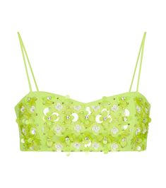 Coated in large sequin paillettes made to resemble flowers, this neon-yellow bralette from David Koma is a small style with maximum impact. Hanging from narrow shoulder straps for a modern look, it's made from a lightweight cady with added stretch, ensuring all-night comfort. Wear yours with blue jeans and ankle-tie sandals. Ditsy Embroidery, Bird Cottage, Cute Valentines Day Outfits, Ella Enchanted, 90s Runway Fashion, Large Sequins, Ankle Tie Sandals, Outfit Png, Fairy Clothes