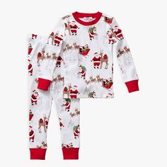 The jolliest sleepwear this side of the North Pole, these cozy pajamas celebrate Santa, his reindeer and his sleigh full of gifts. Crafted of super-soft flannel, they're just right for keeping the family cozy while waiting for his arrival. DETAILS THAT MATTER Heritage Santa Organic Baby Pajama One-piece features rib collar and cuffs. Zipper and snap closures make it easy to put on and take off. Made of 100% yarn-dyed organic cotton knit. Yarn-dyed fiber has incredibly rich color that holds its v Christmas Cotton Sleepwear For Bedtime, Holiday Long Sleeve Sleepwear For Pajama Party, Playful Long Sleeve Christmas Sleepwear, Cozy Long Sleeve Christmas Sleepwear, Christmas Long Sleeve Loungewear Sleepwear, Christmas Long Sleeve Sleepwear Loungewear, Cotton Christmas Sleepwear For Sleepovers, Winter Holiday Cotton Sleepwear, Holiday Cotton Loungewear Sleepwear