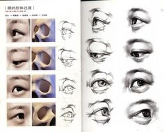 an open book with various types of eye shapes and how to draw them in it