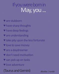 a purple poster with the words if you were born in may, you are stubborn