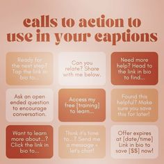 a poster with some words on it that say, calls to action to use in your options