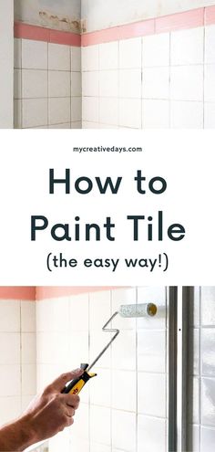 a person holding a pair of pliers in front of a tiled wall with the words how to paint tile the easy way