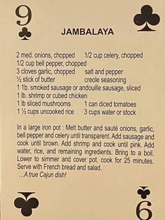 the instructions on how to make jambalya for dinner and desserts, in english