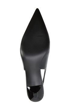 Smooth faux-leather lends sleek style to this stunning kitten-heel pump complete with a pointy toe and slingback strap. Synthetic upper, lining and sole Imported Black Slingback Pumps With 4-inch Heel For Business, Sleek Black Slingback Pumps With Deep Heel Cup, Sleek Synthetic Kitten Heels For Evening, Fitted Black Slingback Pumps With Removable Insole, Black Slingback Pumps With Sculpted Heel For Business, Modern Black Synthetic Slingback Pumps, Black Patent Leather Slingback Kitten Heels, Sleek Synthetic Slingback Pumps For Formal Occasions, Sleek Black Kitten Heels With Heel Strap