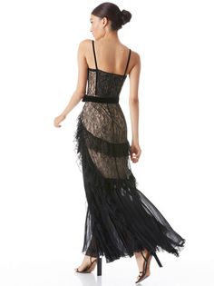 Women's Designer Dresses: Slip, A-line, Floral | Alice + Olivia Elegant Spaghetti Strap Evening Dress With Ruffles, Elegant Evening Dress With Spaghetti Straps And Ruffles, Elegant Evening Dress With Ruffles And Spaghetti Straps, Elegant Evening Dress With Attached Cancan, Elegant Floor-length Dresses With Attached Cancan, Evening Gown With Boned Bodice And Overbust Shape, Elegant Gown With Spaghetti Straps And Ruffles, Elegant Overbust Formal Gown, Evening Gown With Corset Back And Overbust