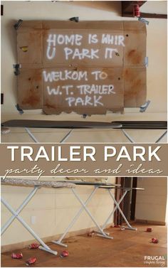 the trailer park sign has been vandalized with white spray paint and is on display