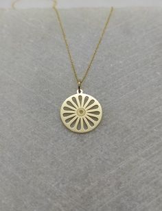 "Flower Necklace - Engraved Flower Charm - Gold Geometrical Charm - Gold Flower Pendant ▪️ A beautiful and clean engraved Flower pendant made out of 14K Solid Real Gold. Available only in yellow gold! Dimensions - Small - 16x16mm / 0.62 x 0.62 inches Medium - 18x18mm / 0.70 x 0.70 inches Big - 20x20mm / 0.78 x 0.78 inches Necklace Length - You can choose your chain length from 35CM to 50CM. The pendant is available alone without a chain, select \"No Chain\" on the necklace length section. ▪️ We Yellow Gold Flower-shaped Necklace For Anniversary, Engraved Flower Shape Necklaces, Gold Flower Necklace In 14k Gold, 14k Yellow Gold Jewelry With Flower Charm, Yellow Gold Sterling Silver Flower Necklace, Yellow Gold Flower Necklace With Charm Pendant, Yellow Gold Flower Pendant Necklace With Charm, Yellow Gold Plated Flower Pendant Necklace, Yellow Gold Flower-shaped Tarnish Resistant Jewelry