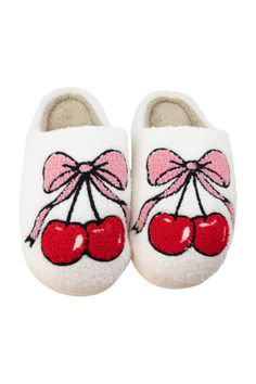 The perfect cozy shoes are these Cherry Bow Slippers for Women in White! Super soft and cozy, these slippers feature a fuzzy lined interior, fun print on top uppers, and a memory foam footbed for extra comfort. These are perfect for the upcoming chilly season and they are perfect for a cozy day at home or a quick errand out and about during the hustle and bustle time of year! Features: Katydid Style: P KDC-SLPR-155-WHT Color: White Slippers Fuzzy lined and outlined Cherry Bow design on the upper Memory foam footbed Rubber outsoles Slip on S/M fits 6-7, M/L fits 8-9, L/XL fits 10-11 Hand wash warm, hang to dry .tg {border-collapse:collapse;border-spacing:0;} .tg td{border-color:black;border-style:solid;border-width:1px;font-family:Arial, sans-serif;font-size:14px; overflow:hidden;padding:10 Bow Slippers, Cozy Shoes, Slippers Shoes, Slippers For Women, Fuzzy Slippers, Slippers Cozy, Bow Design, House Shoes, Slipper Shoes