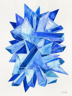 a painting of blue crystals on white paper