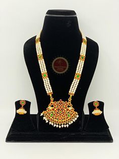 Long Pearl Haram for Bharatnatyam, Kuchipudi, Parties, Engagement, Weddings, Birthdays etc.. Multicolor Temple Necklace For Puja Festivals, White Meenakari Traditional Wear For Puja, Multicolor Kundan Traditional Wear For Puja, Traditional Multicolor Churidar For Wedding, White Traditional Wear For Rituals, Bollywood Style Temple Necklace With Peacock Design For Diwali, Gold Churidar For Traditional Ceremonies And Festivals, Bollywood Temple Necklace With Peacock Design For Diwali, Traditional Gold Kundan Churidar