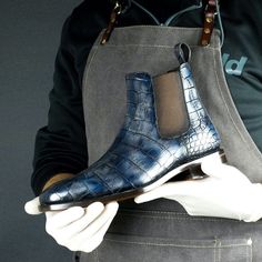 The Kingsley Blue Clouds Chelsea Boot - Maison de Kingsley Couture Harmonie et Fureur Spain Chelsea Boots Style, Botas Chelsea, Custom Made Shoes, Limited Edition Shoes, Crocodile Print, Shoe Last, Leather Chelsea Boots, Leather Shoes Men, Goodyear Welt