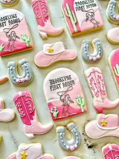 #royalicing #cookies #firstbirthday #rodeo #cowgirl 2nd Rodeo Birthday Party Cookies, Cowgirl Royal Icing Cookies, Disco Cowgirl Cookies, Cowgirl Boot Cookies, Rodeo First Birthday