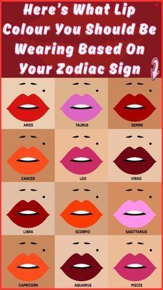 different colored lips with the words here's what lip color you should be wearing based on your zodiac sign