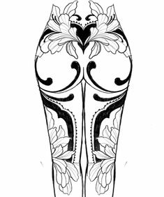 a black and white drawing of a woman's leg with flowers on it,