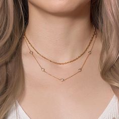 Chain Crystal Choker Layered Necklace Set, Delicate Gold Jewelry – AMY O Jewelry Italian Gold Chain, Silver Bracelet Designs, Delicate Gold Jewelry, Two Necklaces, Diamond Pendants Designs, Layered Choker Necklace, Double Layer Necklace, Layered Chokers, Layered Necklace Set