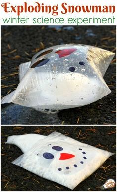 an image of a snowman bag made out of plastic and some other things on the ground