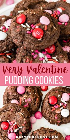 valentine's day chocolate pudding cookies with m & m candies