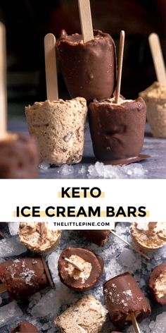 keto ice cream bars with chocolate and marshmallows in them on an ice tray