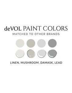 several different shades of paint with the words devol paint colors matched to other brands