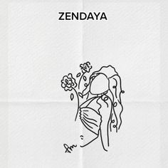 a drawing of a woman with flowers in her hand and the words zendaya on it