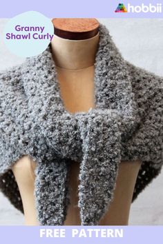 a crocheted shawl is shown with the text granny shawl curly free pattern