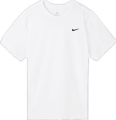 Classic Crew Neck Sports Top, White Tops With Embroidered Logo For Sports, Sports Cotton Tops With Embroidered Logo, Classic White Nike Tops, White Sports Tops With Embroidered Logo, White Sports Top With Embroidered Logo, Nike Sporty Tops With Embroidered Logo, Nike Crew Neck Top With Embroidered Logo, White T-shirt With Embroidered Logo For Sports