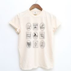 Spooky Postage Stamp Tee Literary Cotton T-shirt With Text Print, Literary White Cotton Tops, Literary Cotton Relaxed Fit T-shirt, Literary Style Cotton T-shirt With Relaxed Fit, White Cotton Literary Tops, Bookish Cotton T-shirt With Funny Print, Bookish Shirts, Stamp Shirt, 90s Style