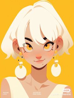 a woman with white hair wearing yellow earrings