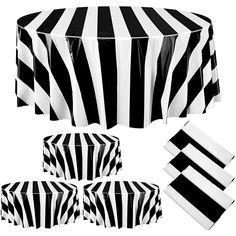 black and white striped table cloths with matching napkins