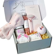 This Time to Relax Gift Box is a great gift box choice for your loved ones for birthday, holiday. Items included are scented with natural essential oils or fragrance oil to provide a luxury bath and spa experience with relaxing aroma. Packed in a deluxe floral magnetic gift box. What's inside?1. Sleeping Beauty Tube Bath Salt 3.5oz2. Rose Bath Bomb 3oz3. Vanilla Rose Body Butter 4oz4. Soy Candle 4oz5. Rose Handmade Soap 3.5oz6. Pink Soft Headband7. Jade Roller Oils For Relaxation, Natural Hand Cream, Candle Bath, Natural Body Butter, Spa Gift Set, Magnetic Gift Box, Gift Boxes For Women, Floral Bath, Bath Gift