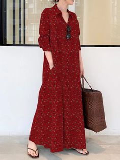 Vestidos Retro, Cheap Summer Dresses, Printed Casual Dresses, Cotton Linen Dresses, Plus Size Vintage, Maxi Shirt Dress, Vestidos Vintage, Vintage Maxi Dress, Printed Shirt Dress