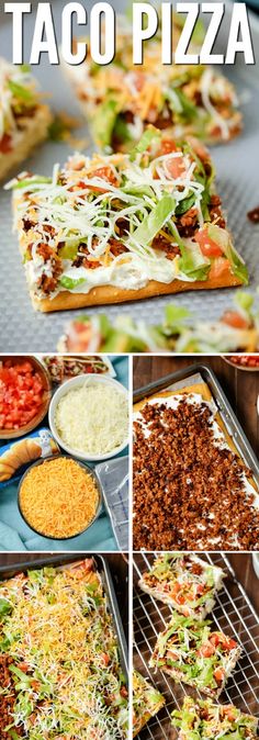 taco pizza is shown with different toppings and ingredients to make it look like an appetizer