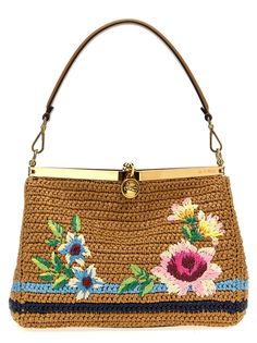 'Vela' raffia midi shoulder bag with all-over embroideries, removable short handle, adjustable and removable shoulder strap. Composition: 100% lamb leather (Ovis aries) | Etro Women's vela Midi Shoulder Bag in Beige | SS24 Aries Color, Top Designer Brands, High End Fashion, Exclusive Collection, Sale Design, Fashion Item, Leather Shoulder Bag, Calf Skin, Latest Fashion