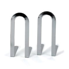 two stainless steel hooks are shown on a white background, one is shaped like an arrow