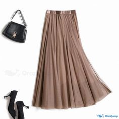 Orcajump - A floor-length, pleated skirt with a cascading effect, high-waisted design and mesh fabric. Leather Skirt Midi, Velvet Pleated Skirt, Black Leather Pencil Skirt, Striped Midi Skirt, Tennis Skirts, Leather Midi Skirt, Sheer Skirt, Womens Maxi Skirts, Half Skirt