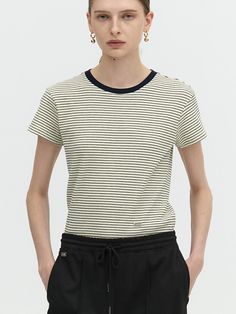 Composition : SHELL COTTON 88% POLYESTERE 12%Color : BLACKCountry of Origin : KOREA Black T-shirt With Contrast Stripes For Summer, Black Summer T-shirt With Contrast Stripes, Summer Black T-shirt With Contrast Stripes, Classic Crew Neck Top With Contrast Stripes, Black Cotton Tops With Contrast Stripes, Black Short Sleeve T-shirt With Contrast Stripes, Black T-shirt With Contrast Stripes, Composition, Top Outfits