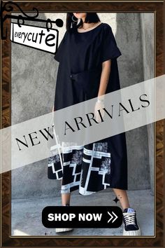 Classy Black Print Clothes for Women O Neck Asymmetric Robe Summer Dress Casual Irregular Maxi Dress For Summer, Summer Casual Irregular Maxi Dress, Casual Black Midi Dress With Asymmetrical Hem, Casual Irregular Maxi Dress For Spring, Summer Dresses With Patchwork And Asymmetrical Hem, Black Asymmetrical Short Sleeve Dress For Spring, Casual Black Irregular Dress, Oversized Asymmetrical Hem Midi Dress For Summer, Oversized Midi Dress With Asymmetrical Hem For Summer