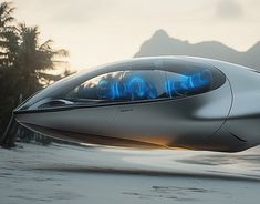 a futuristic vehicle with blue lights on it