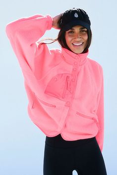 Hit The Slopes Fleece Jacket Hit The Slopes Fleece Jacket, Free People Hit The Slopes, Fleece Outfit, Hiking Trips, Pink Activewear, Free People Activewear, Pink Fits, Free People Jacket, Free People Movement