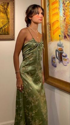 Party Dress Midi, Satin Party Dress, Mode Hippie, Formal Prom Dress, Estilo Hippie, Green Vintage