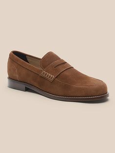 Devyn Suede Penny Loafer | Banana Republic Traditional Look, The Vamp, Penny Loafer, The Vamps, Penny Loafers, Suede Shoes, Spring Summer Outfits, Soft Suede, Brown Suede