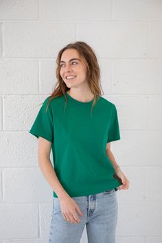 Lightweight crop top. - Sizing: Model is 5'7", wearing a size S - Content: 100% Cotton Care: Handwash recommended Imported Dress Home, Kelly Green, Workout Tee, Heather Grey, Gray Color, Lookbook, Crop Top, Crop Tops, Green