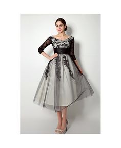 Shop affordable short scoop long-sleaves tea-length dresses with lace online. Free Shipping and Custom-made. Pro since 2009. Dresses Tea Length, Mother Of The Bride Suits, Tea Length Prom Dress, Cheap Formal Dresses, Mother Daughter Dress, A Line Evening Dress, Gown Plus Size, Tea Length Wedding Dress, Column Dress