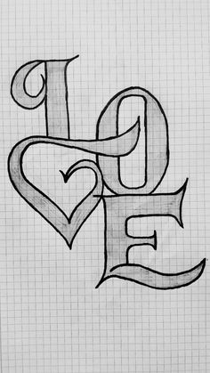 a drawing of the word love on a sheet of paper