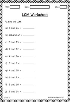 printable worksheet with the words l c m worksheet on it