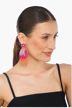 Beaded Handmade Earrings in Half D Shape Charming Three Layered Beaded Earrings with different Color Shades Tops Attachment With Jump Ring And Back Pin Hand Crafted In light Pink, Fuchsia, and Orange Color Introducing our exquisite Charming Layered Beaded Earrings â€“ a stunning showcase of artisan craftsmanship and vibrant elegance.Handmade with care and attention to detail, these earrings feature a unique half D shape design adorned with charming layers of beads in varying shades of light pink Summer Faceted Beads Earrings, Orange Beaded Fringe Jewelry, Pink Beaded Fringe Earrings For Beach, Adjustable Beaded Fringe Earrings, Chandelier Earrings With Faceted Round Beads, Pink Beaded Fringe Earrings For Party, Summer Beaded Fringe Earrings, Summer Beaded Dangling Earrings, Summer Chandelier Earrings With Round Beads