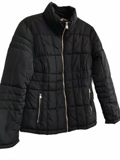 CALVIN KLEIN - WOMEN'S SMALL -BLACK PUFFER FULL ZIP HOODED JACKET. Condition is "Pre-owned". Shipped with USPS Priority Mail. Pls see all pic. No hoodie Armpit to armpit 20” Length 26” Some discoloration on inner lining Cleaned... ready to go. (OK) Black Quilted Jacket With Detachable Hood For Winter, Black Quilted Long Sleeve Hooded Jacket, Black Quilted Hooded Jacket For Winter, Black Hooded Quilted Jacket, Black Quilted Hooded Outerwear, Black Hooded Nylon Quilted Jacket, Quilted Black Hooded Outerwear, Black Hooded Puffer Quilted Jacket, Black Nylon Puffer Jacket With Zipper Closure