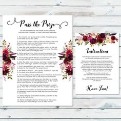 two wedding vows with flowers on them and the words pass the prize in black ink